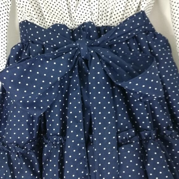 Vintage Miss Quality Girl Ruffled Dress Size 6 Polka Dot Lace Circle 80s Bow - Picture 14 of 15